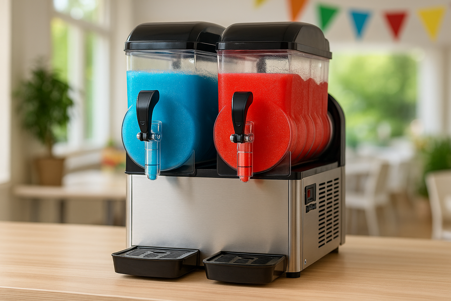 Slushmaschine mit Bechern auf dem Tresen