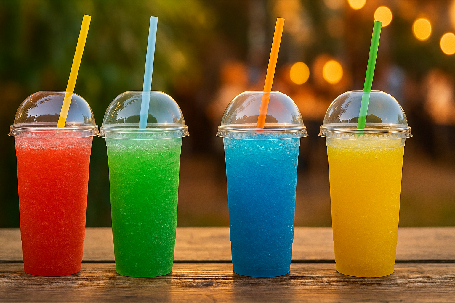 Bunte Slushbecher in Nahaufnahme